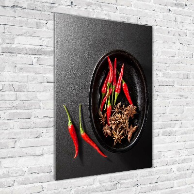 Glass picture wall art Chilli peppers