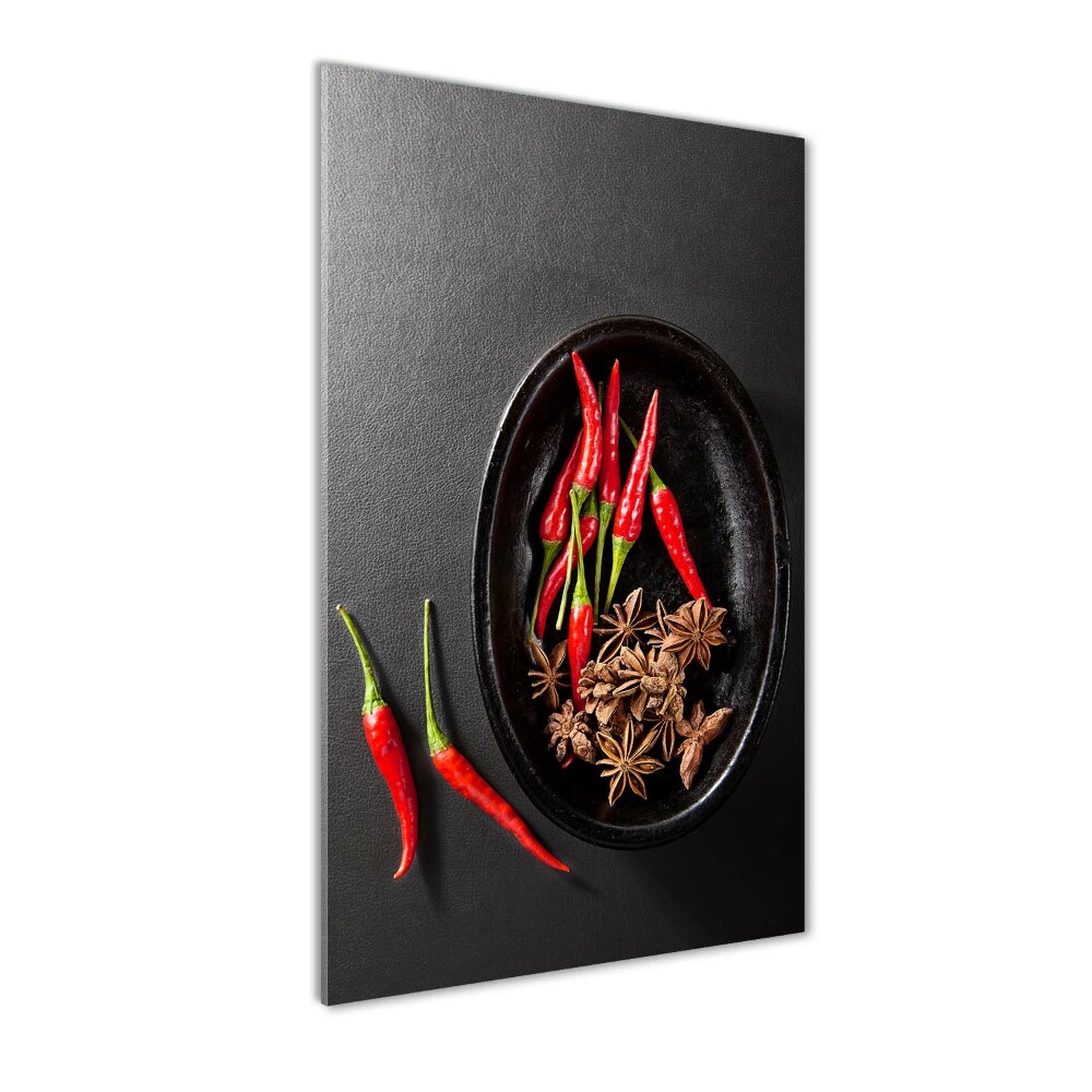 Glass picture wall art Chilli peppers