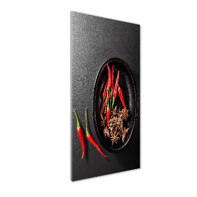 Glass picture wall art Chilli peppers