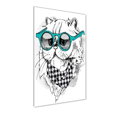 Wall art on glass Cat with glasses