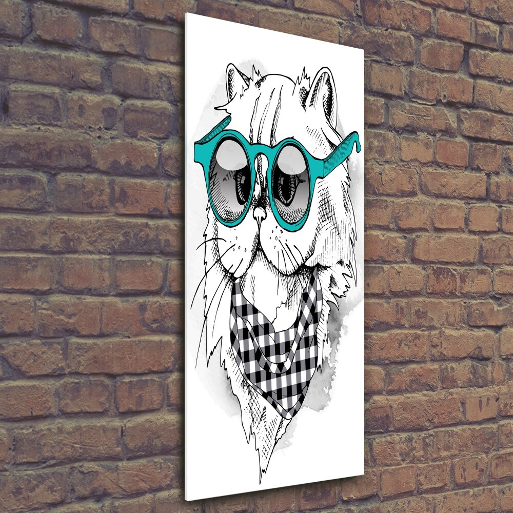 Wall art on glass Cat with glasses