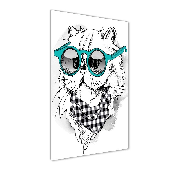 Wall art on glass Cat with glasses