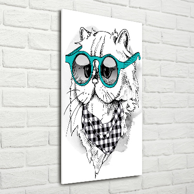 Wall art on glass Cat with glasses