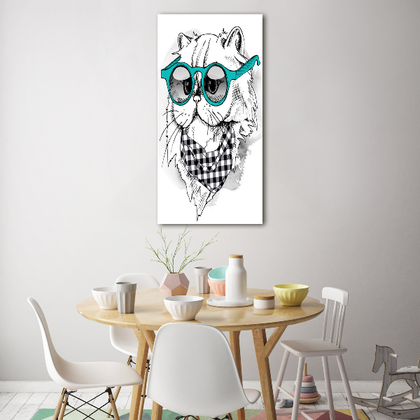 Wall art on glass Cat with glasses