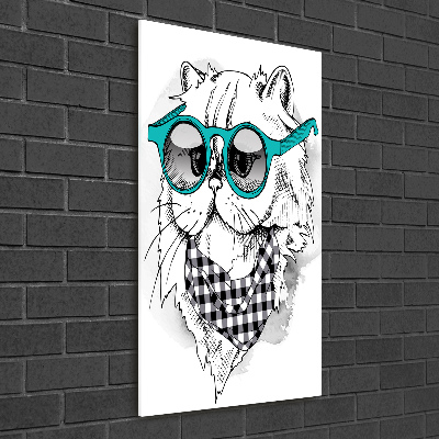 Wall art on glass Cat with glasses