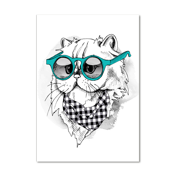 Wall art on glass Cat with glasses