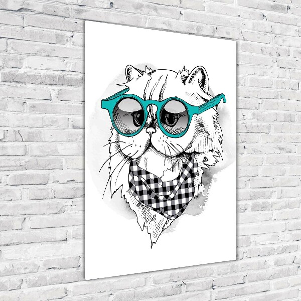 Wall art on glass Cat with glasses