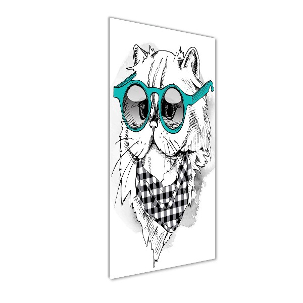 Wall art on glass Cat with glasses