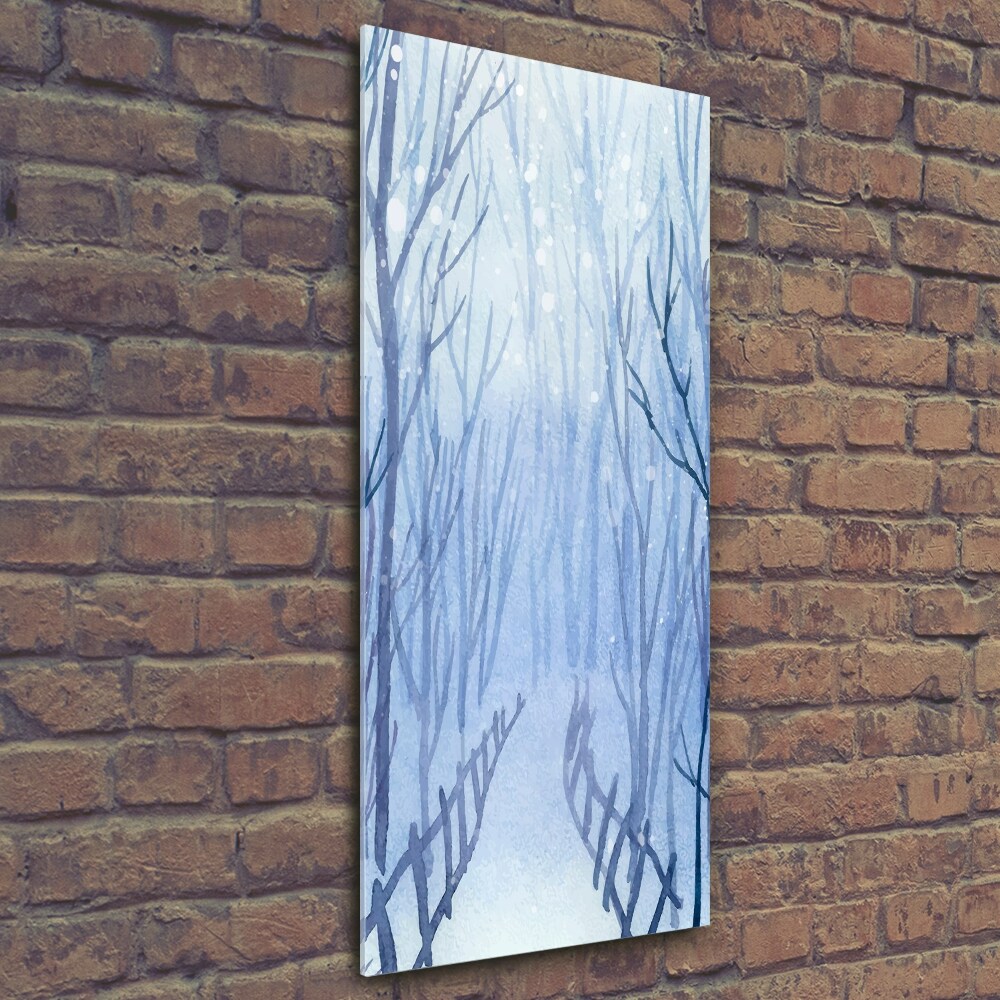 Print on a a glass Forest in winter