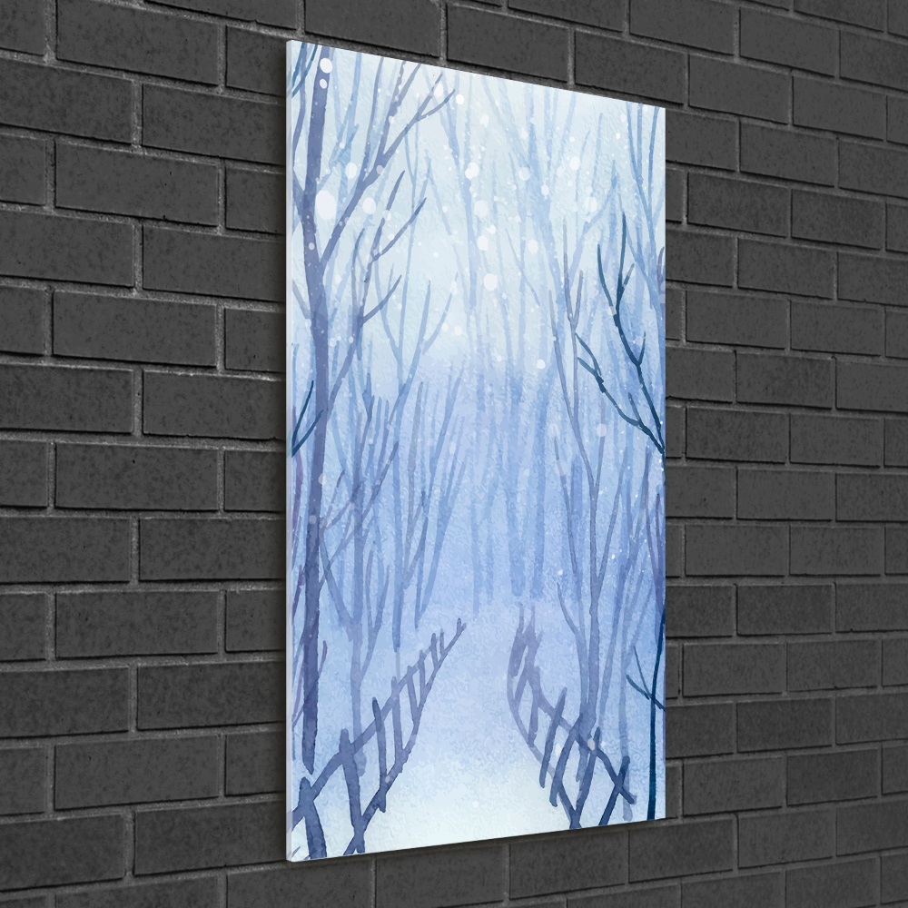 Print on a a glass Forest in winter