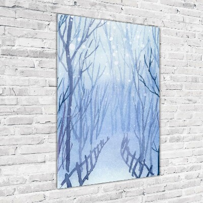 Print on a a glass Forest in winter