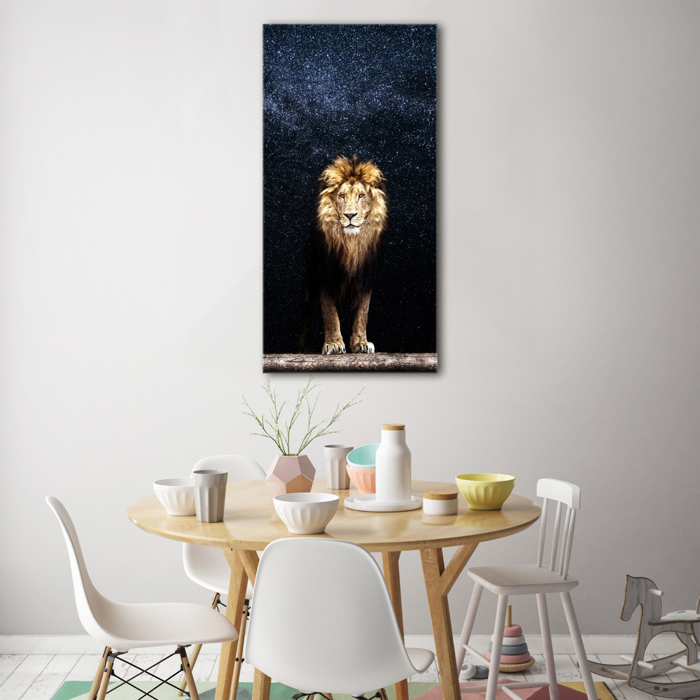 Wall art on glass Lion against the backdrop of the stars