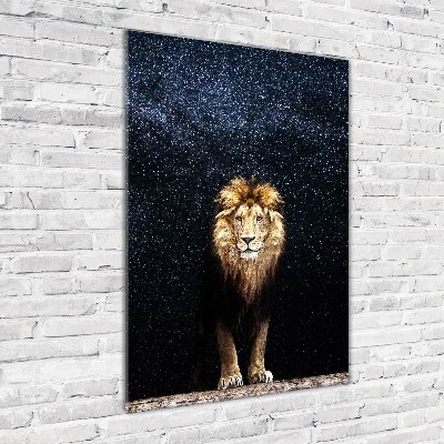 Wall art on glass Lion against the backdrop of the stars