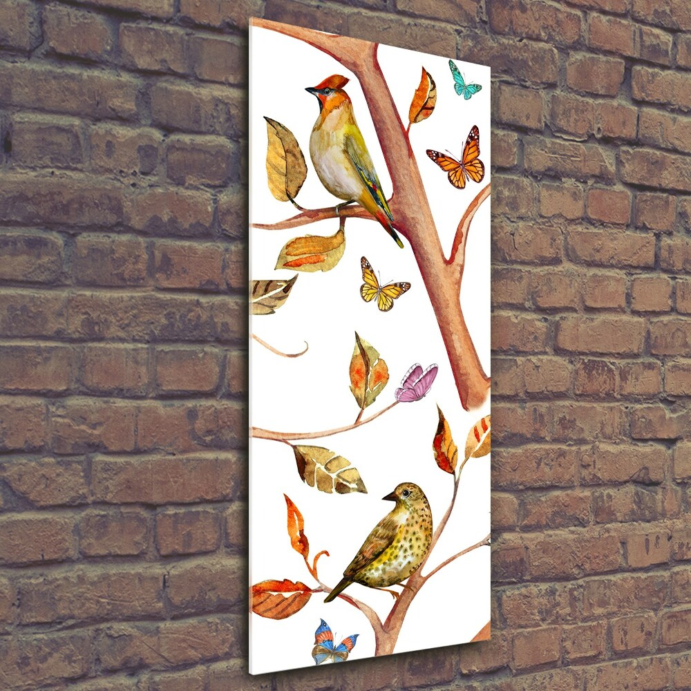 Glass wall art Birds butterflies leaves