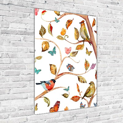 Glass wall art Birds butterflies leaves