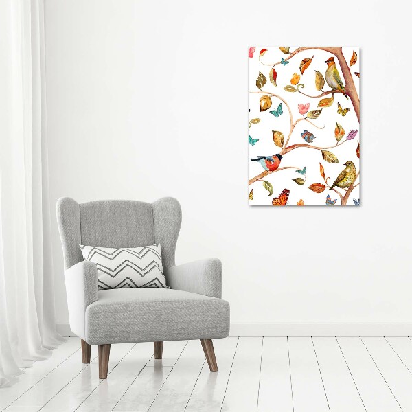 Glass wall art Birds butterflies leaves