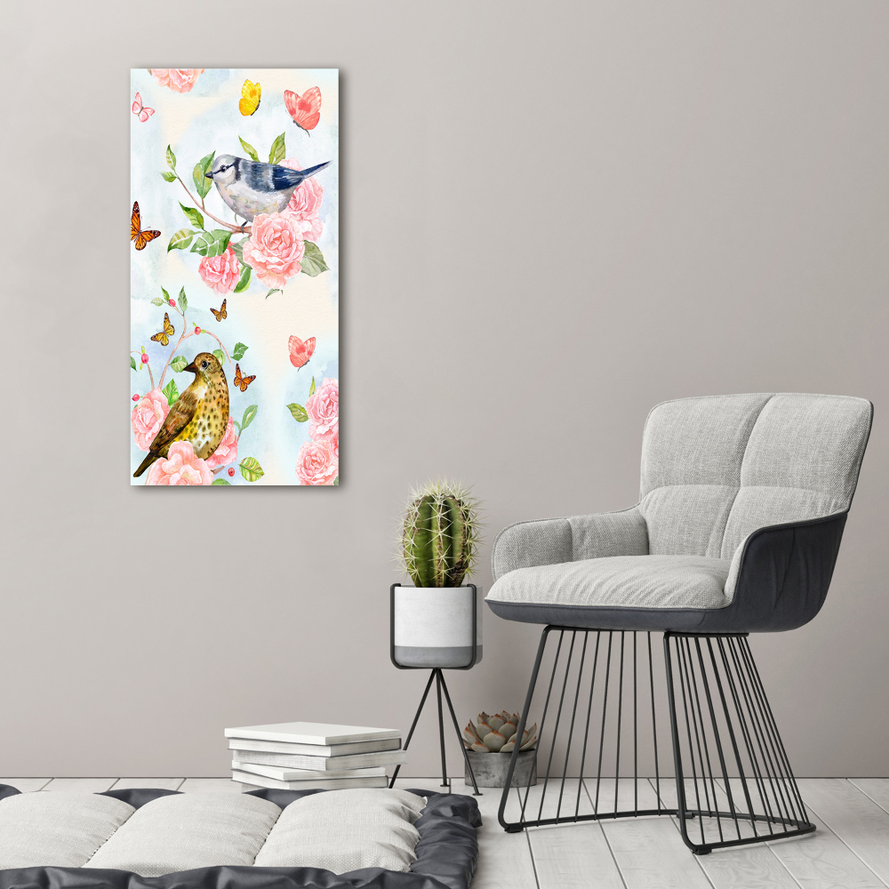 Print on a a glass Birds butterflies roses