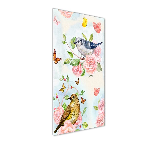 Print on a a glass Birds butterflies roses