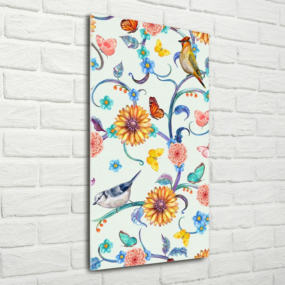 Print on a a glass Birds butterflies flowers