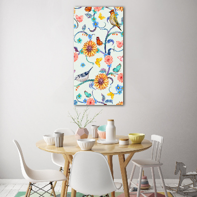 Print on a a glass Birds butterflies flowers