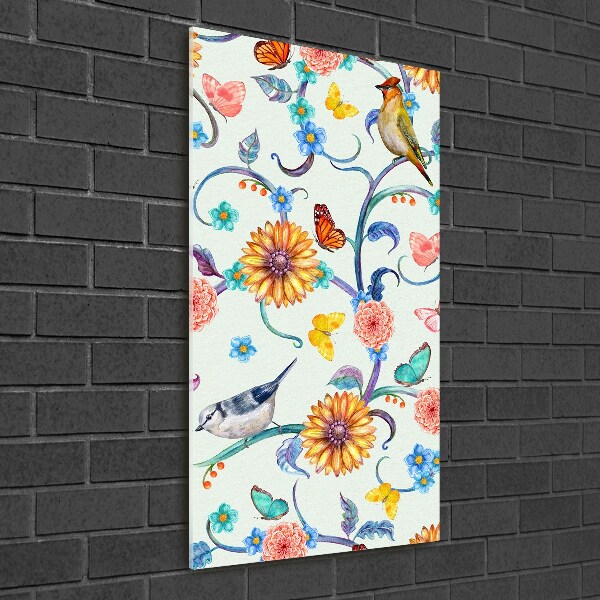 Print on a a glass Birds butterflies flowers