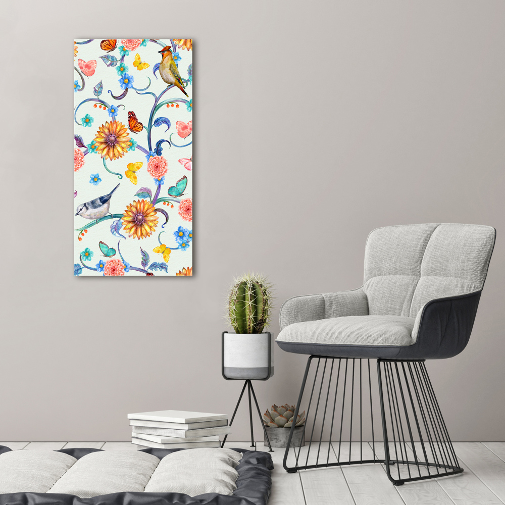 Print on a a glass Birds butterflies flowers