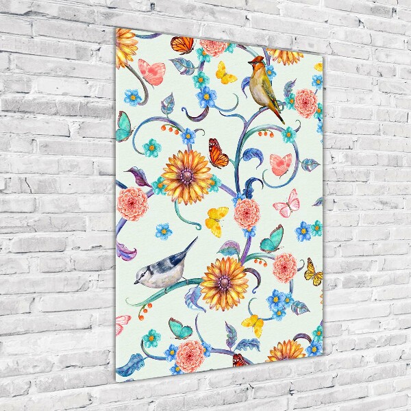 Print on a a glass Birds butterflies flowers