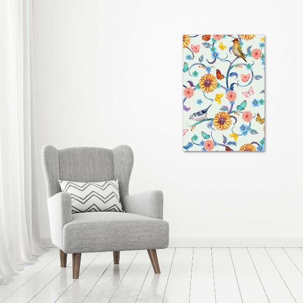 Print on a a glass Birds butterflies flowers