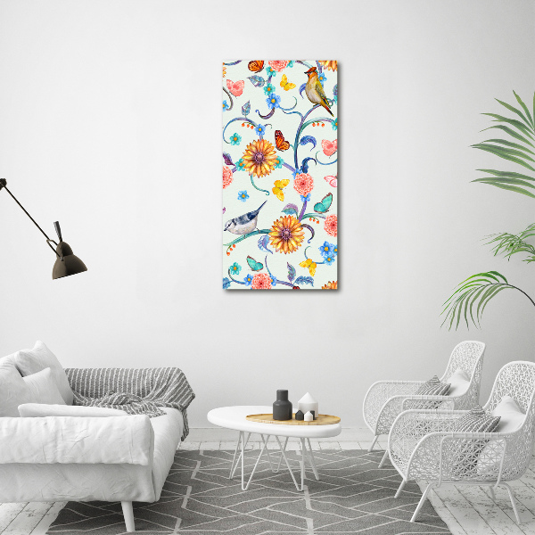 Print on a a glass Birds butterflies flowers