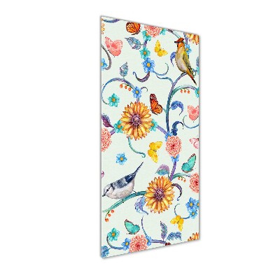 Print on a a glass Birds butterflies flowers