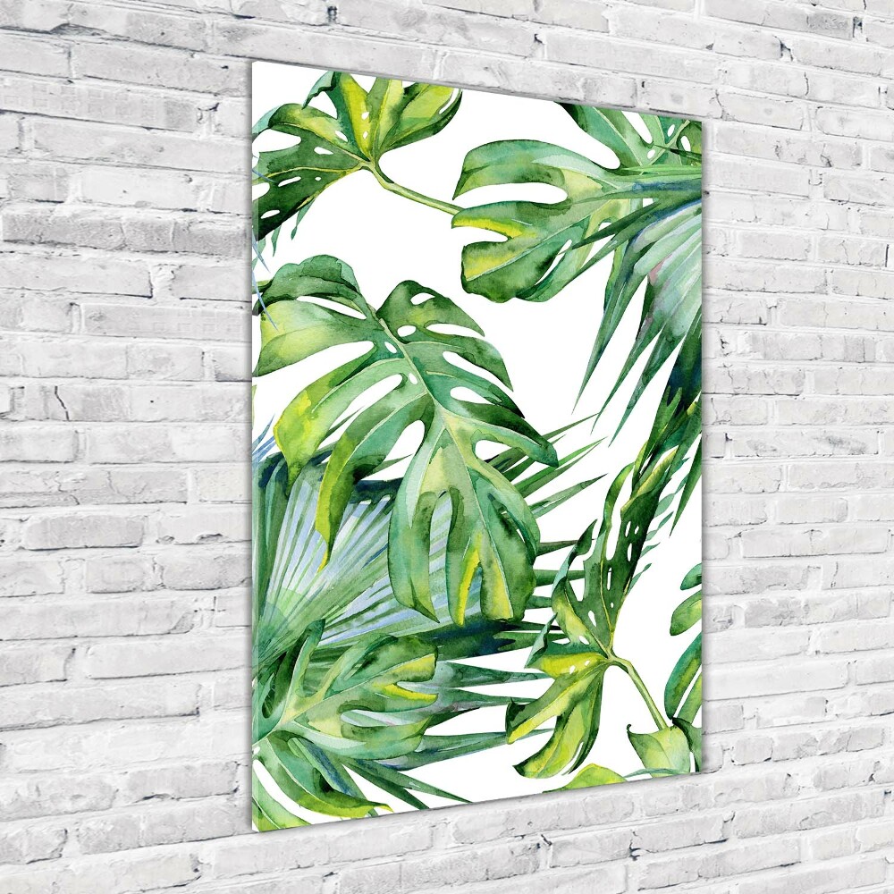 Glass wall art Tropical leaves