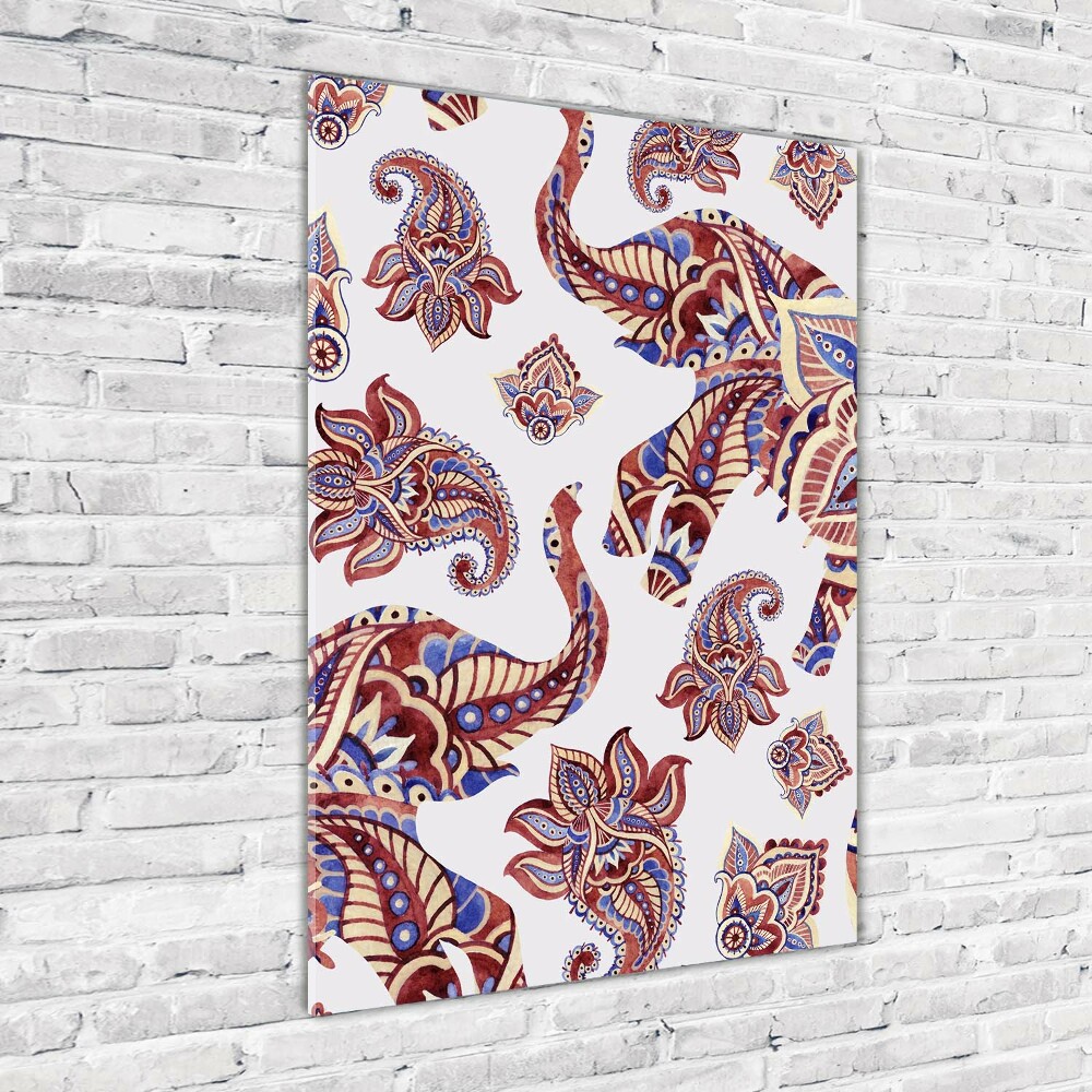 Glass wall art Ethnic elephant patterns