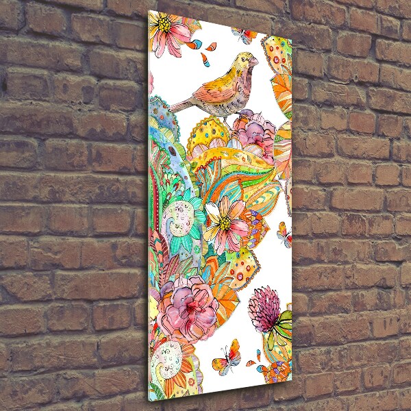 Glass wall art Birds butterflies flowers