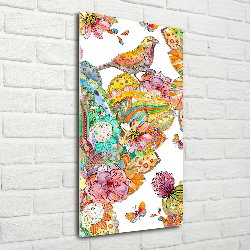 Glass wall art Birds butterflies flowers