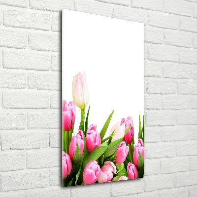 Wall art on glass Pink tulips