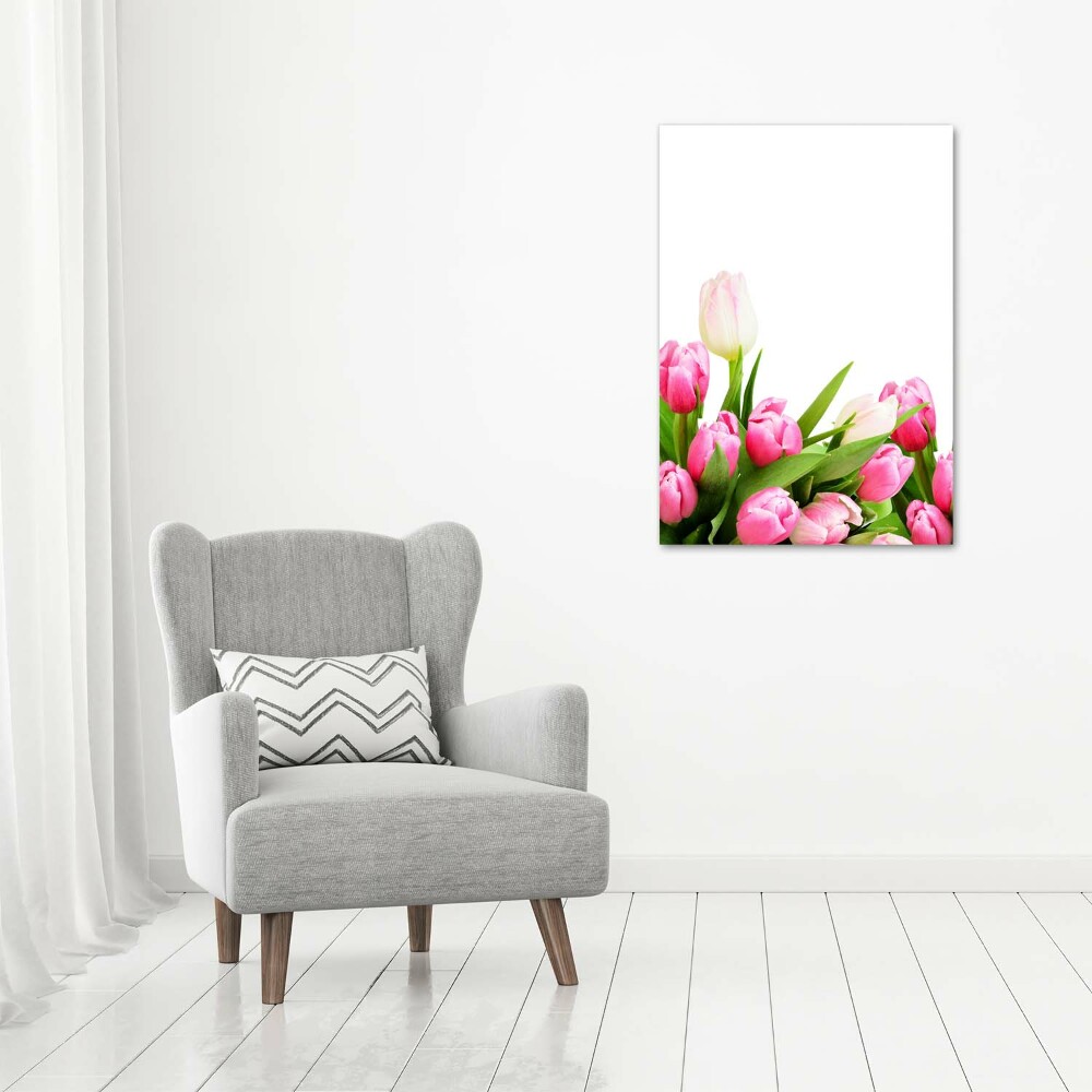 Wall art on glass Pink tulips