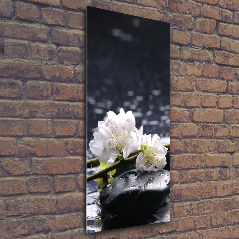 Wall art on glass Flowers and stones