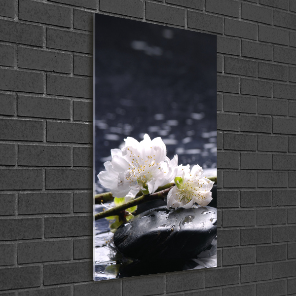 Wall art on glass Flowers and stones