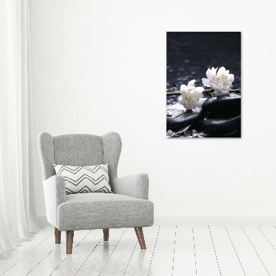 Wall art on glass Flowers and stones