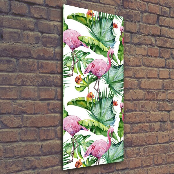 Wall art on glass Leaves and flamingos