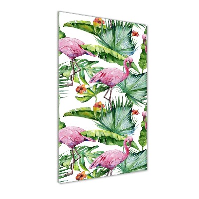 Wall art on glass Leaves and flamingos