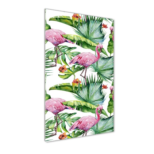 Wall art on glass Leaves and flamingos