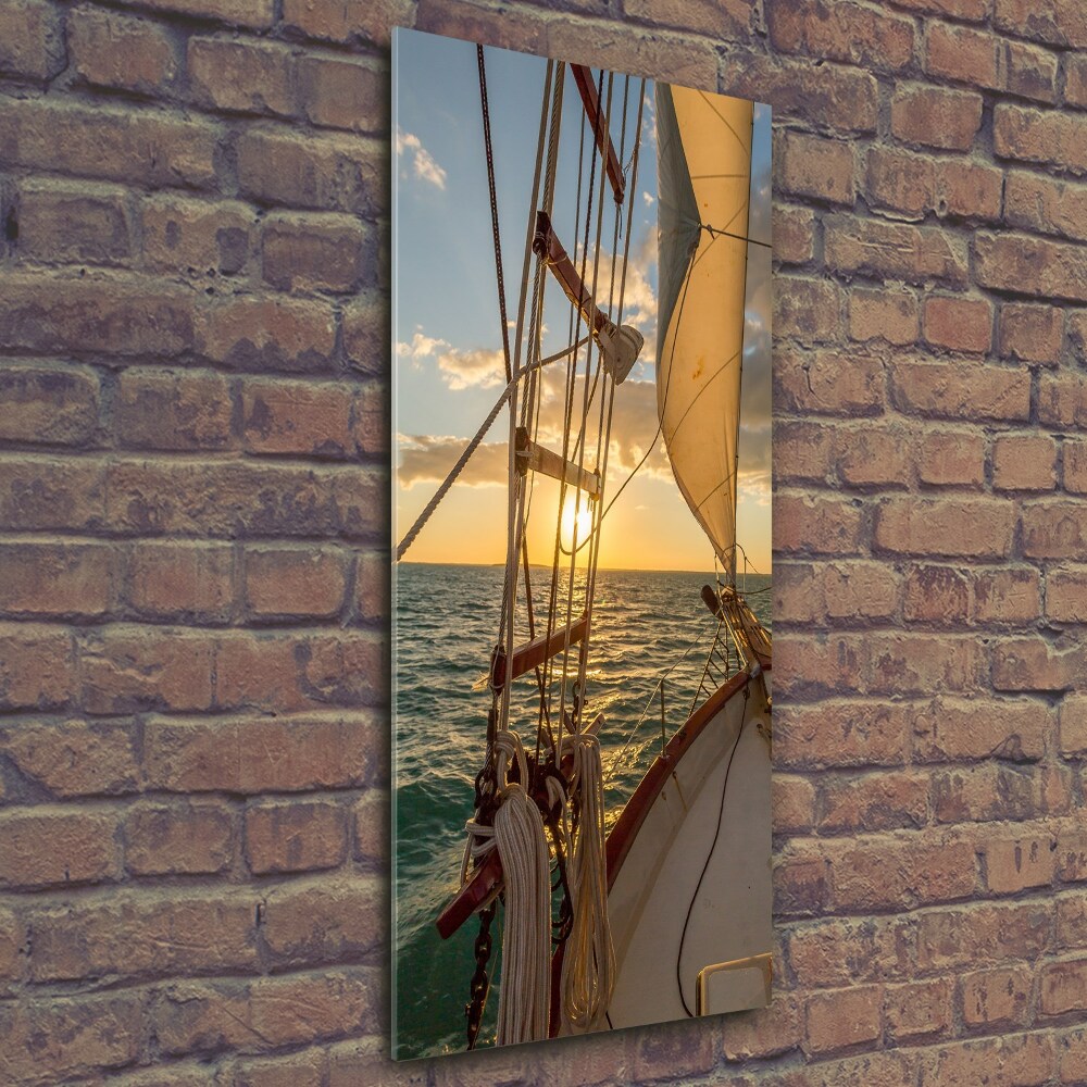 Glass wall art Yacht at sea