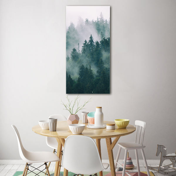 Glass wall art Fog over the forest