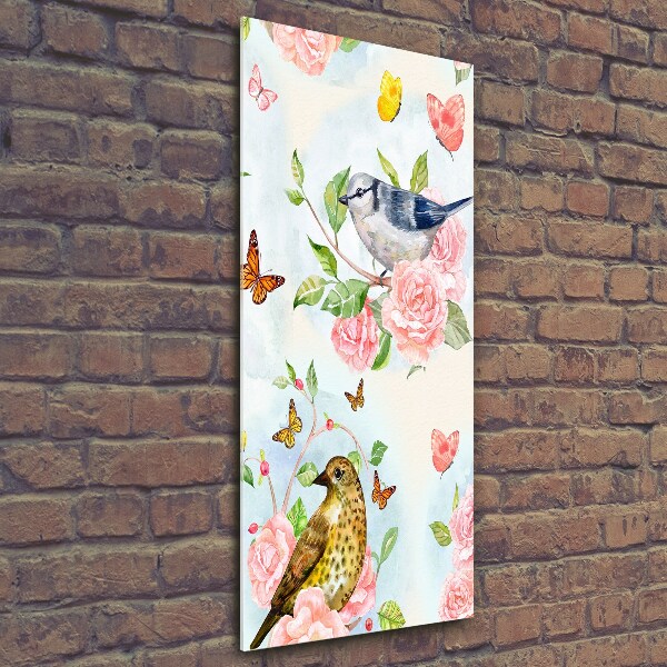 Print on a a glass Birds butterflies flowers