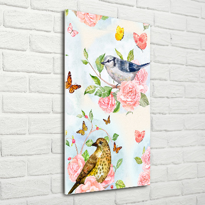 Print on a a glass Birds butterflies flowers