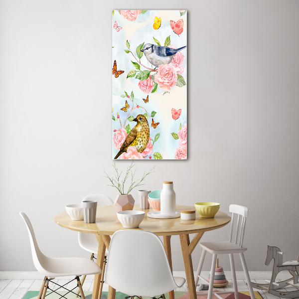 Print on a a glass Birds butterflies flowers