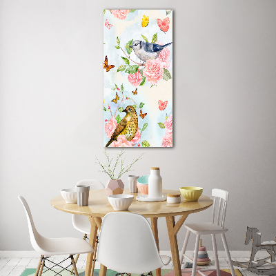 Print on a a glass Birds butterflies flowers