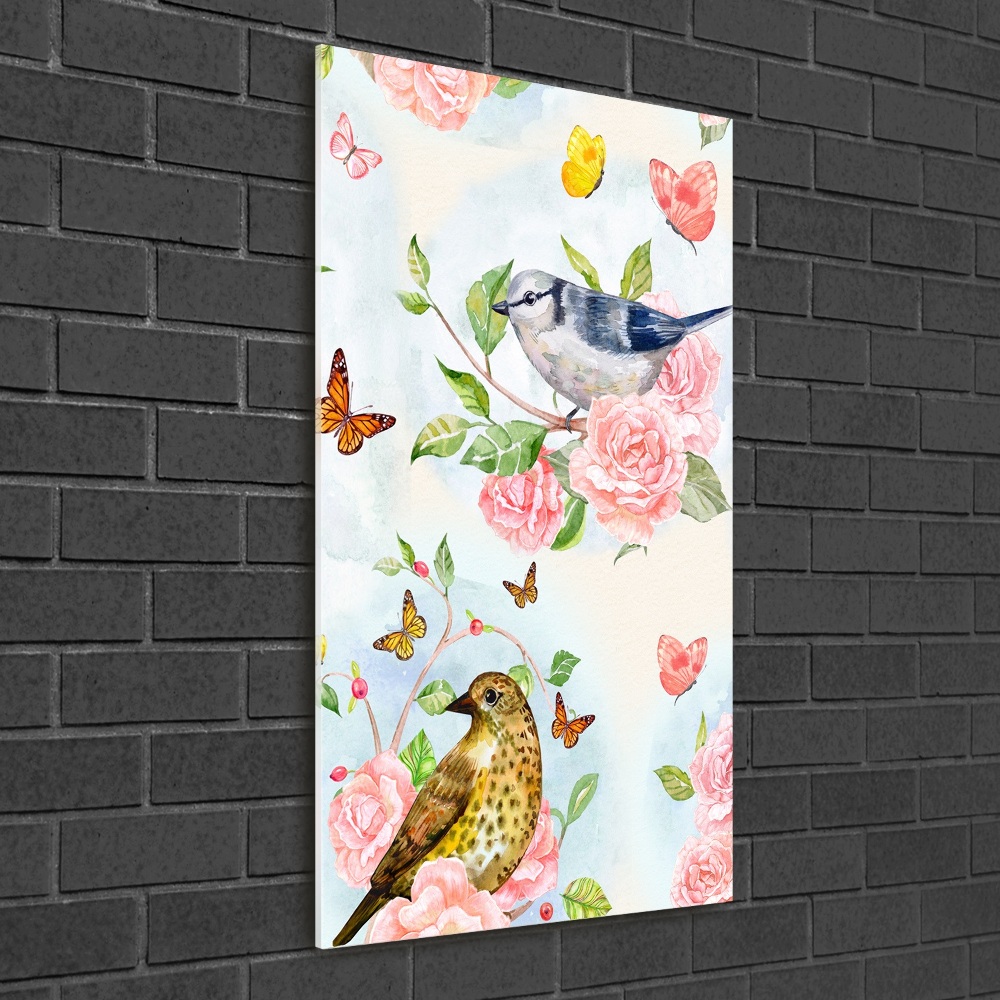 Print on a a glass Birds butterflies flowers