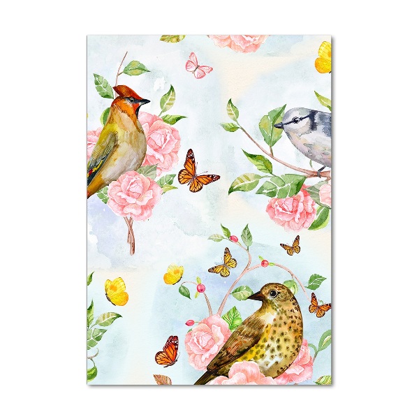 Print on a a glass Birds butterflies flowers